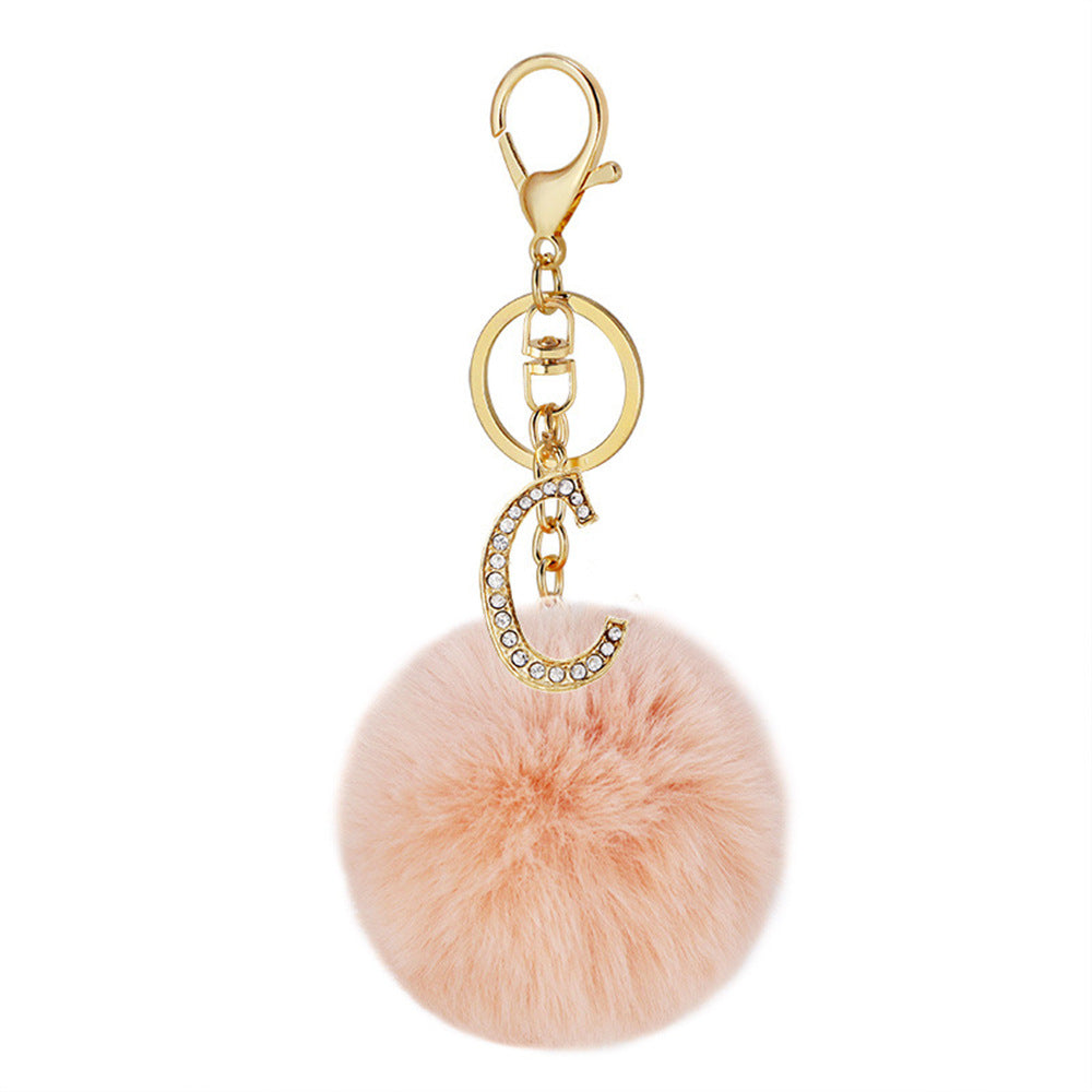 Wholesale Zinc Alloy 26 English Alphabet Hair Ball Keychain